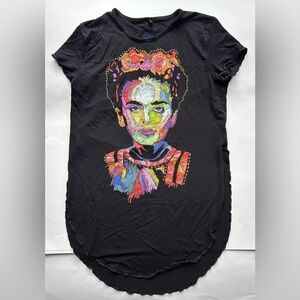Ay Guey Frida Kahlo T-Shirt, Black Modal Women's Size small  Wearable Art
